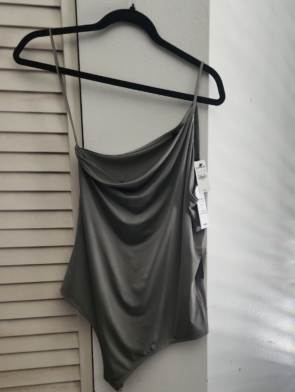 EXPRESS Draped Olive Green Bodysuit One Shoulder spaghetti Strap In  LARGE